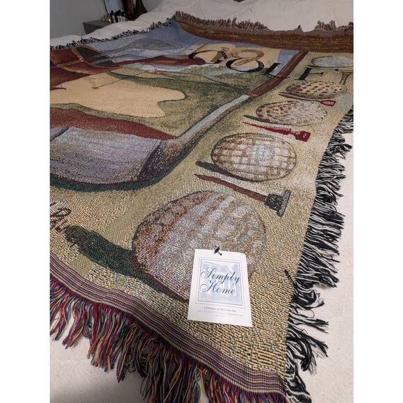 Simply Home Golf Tweed Fringe Tapestry Blanket Vintage 60” X 50” Michelle Palmer - Picture 3 of 7